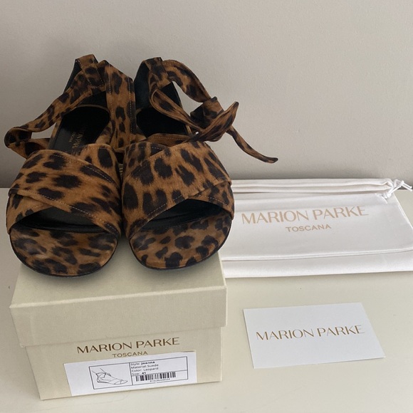 Marion Parke Italian Suede Ankle tie sandal in leopard. Size 10 - Picture 5 of 7